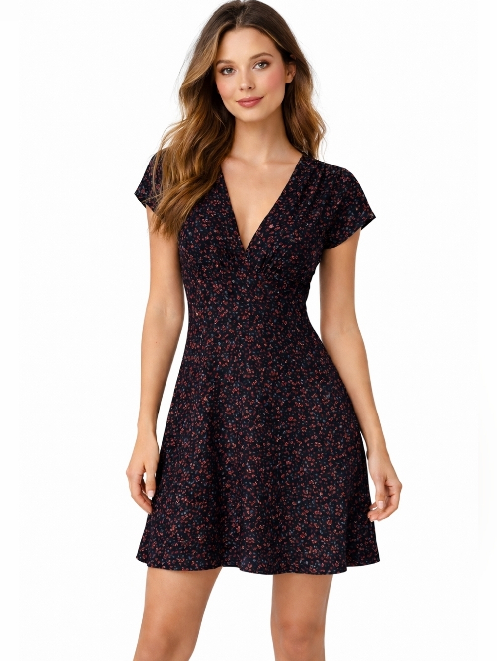 NWT Outerknown Juniper V Neck Floral Print Mini Dress Sz XS